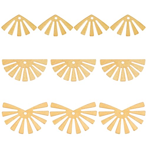 BENECREAT 60pcs Raw Brass Semicircle Shape Fan Earrings & Necklace Charms - Half Round & Geometric Component Charms for DIY Jewelry Craft Making