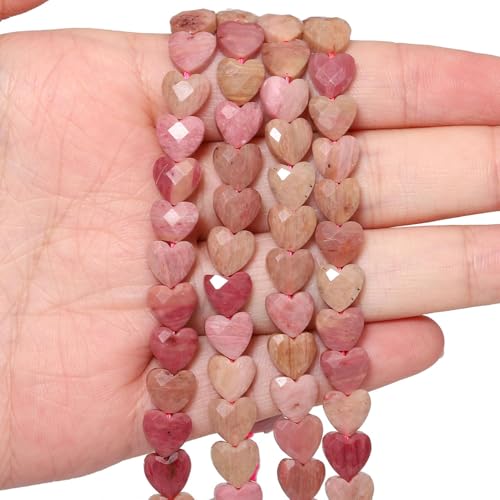 22pcs Faceted Heart Stone Beads Natural Rhodochrosite Beads 8mm Crystals and Healing Stones for Jewelry Making Supplies, Friendship Bracelet Kit, Love Gifts - color: Redwood Pattern