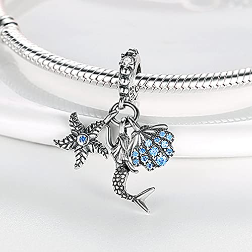 MULA 925 Sterling Silver Charms for Bracelets and Necklaces Lipstick and Bag Dangle Pendants Tower Camera Beads Jewelry Charms for Women - color: Starfish and Mermaid