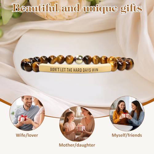 INSYOHO Dont Let the Hard Days Win Bracelet – Inspirational Healing Crystal Bracelet for Women & Men, Agate & Amethyst Beaded Adjustable, Motivational Gift for Stress Relief & Positivity - color: Golden Tiger Eye