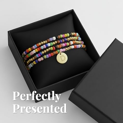 Set of 4 Colorful Bead Initial Bracelets, Personalized Stackable Jewelry, Adjustable Stretchy Charm Bracelets for Women, Beaded Bracelet Set, Trendy Custom Jewelry Gift - style: Colorful Bead - D