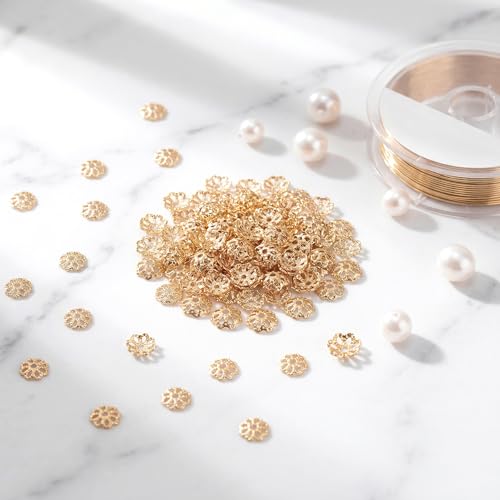 ANCIRS 600pcs 7mm Spacer Beads Caps for Jewelry Making, Metal Hollow Flower Bead Caps for Bracelet Necklace- Gold - color: Gold-600pcs-7mm