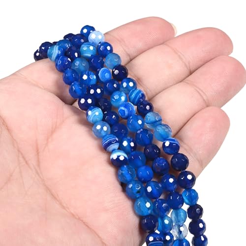 6mm Blue Agate Faceted Gemstone Round Loose Beads Strand 15.5-16" DIY Jewelry Making - color: Blue Agate