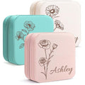 Personalized Travel Jewelry Box,Custom Leather Jewelry Case with Name and Birth Flower,Customized Birthday Valentines Day Gifts for Women Bridesmaid Girls - color: Style 01