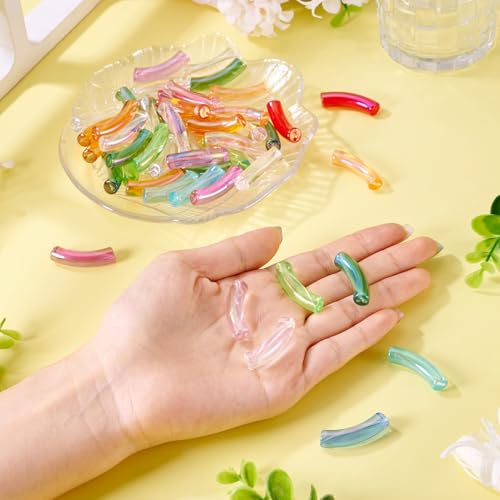 50 pcs Acrylic Tube Beads for Jewelry Making Rainbow Bangle Acrylic Beads Two Tone Curved Chunky Tube Bead for Bracelets Earring Crafts - color: Mixed Color-5