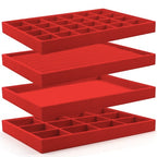 Lainrrew Jewelry Tray, 4 Pack Jewelry Organizer Velvet Jewelry Tray Stackable Jewelry Trays, Necklace & Earring Holder, Divided Bracelet & Ring Storage, 13.8"x9.5"x1.2" - Elegant Display Case (Red) - color: Red