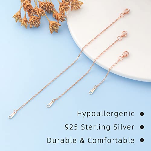 VANBARIS 925 Sterling Silver Necklace Extender Rose Gold Necklace Extender Rose Gold Chain Extenders for Necklaces 3 Piece Set (2, 4, 6 inch) - color: RoseGold, size: 2 4 6 inch