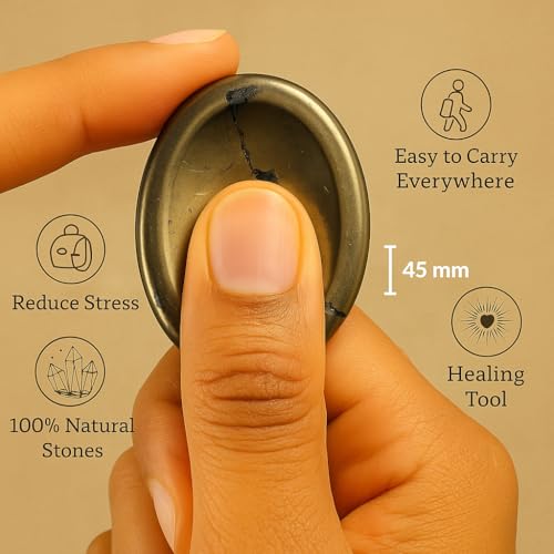 Pyrite Worry Stone – Natural Hand Carved Thumb Stone for Protection, Prosperity, and Manifestation | Pocket Healing Crystal for Focus, Confidence, Anxiety Relief & Energy Shielding - color: Pyrite