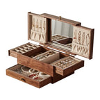 CHOSIN Black Walnut Wooden Jewelry Box for Women, 3 Level Multi-functional Drawer Organizer Box Watch Necklace Ring Earring Storage Mothers Day Gifts for Mom - style: With Mirror1