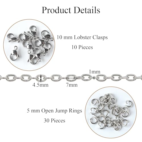 Jabogrii 5 Meters Silver Stainless Steel Chain for Jewelry Making Embossed Oval Paperclip Chain DIY Craft Jewelry Findings - color: Embossed Paperclip Silver