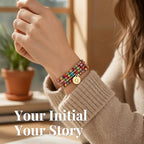 Set of 4 Colorful Bead Initial Bracelets, Personalized Stackable Jewelry, Adjustable Stretchy Charm Bracelets for Women, Beaded Bracelet Set, Trendy Custom Jewelry Gift - style: Colorful Bead - Q