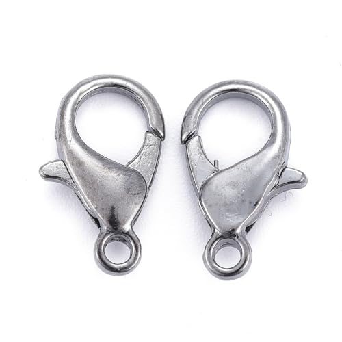 HDSupplies 100 Pieces - Lobster Clasps - Gunmetal Black - 12x6mm w/ 1.2mm Hole - color: Gunmetal Black, size: 12x6mm