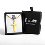 P. BLAKE Stainless Steel Cross Pendant Necklace for Men Boys, Christian Cross Pendant with 16-24 Inches Chain Cross Necklace Jewelry Gifts - size: 20 inches, style: Gold Pendant 1.7*0.9