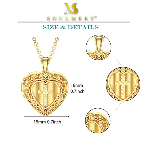 SOULMEET Personalized Silver Locket Necklace That Holds Pictures Photo Keep Someone Near to You, Memorial Custom Lockets Necklaces Letters Engraving for His Her - color: Q- Gold plated cross-Yellow, style: Locket Necklace Only
