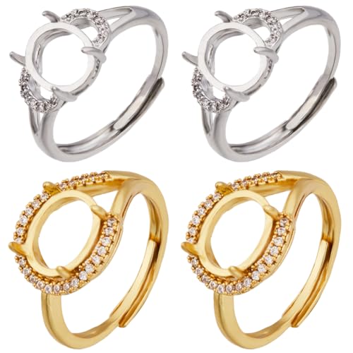 SUNNYCLUE 1 Box 8Pcs Prong Ring Setting Cubic Zirconia Adjustable Ring Blanks Golden Silver Brass Finger Ring Components 4 Claw Prong Ring Base for Jewelry Making Kits DIY Gemstone Rings Adult Women - style: Ring 1