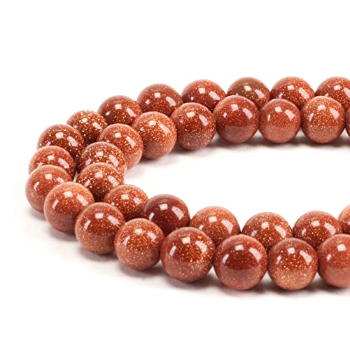 Cherry Tree Collection | 100PCS Gemstone Round Beads for Jewelry Making | Includes Storage Box, Elastic String, and Needles - color: goldstone, size: 8mm