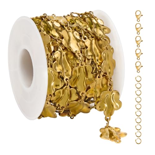 2 Yard Flower Chains for Jewelry Making Gold Plated Stainless Steel Jewelry Chain Roll Decorative Craft Chains Bulk - color: Gold Flower