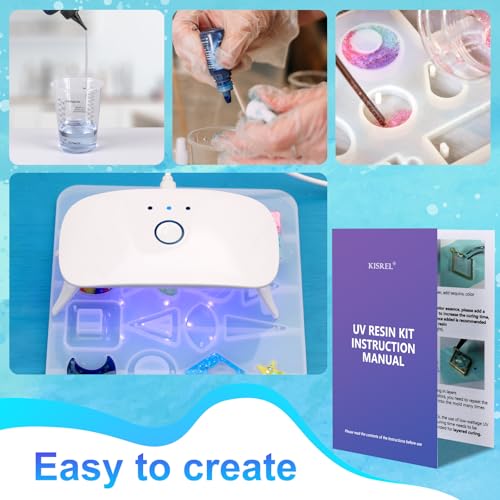 KISREL UV Resin Jewelry Making Kit, 400g Crystal Clear Resins with Light and Molds, DIY Jewelry Making Resin Kits, Resina Starter Kit for Keychain, Hair Clip and Earring - size: 400g