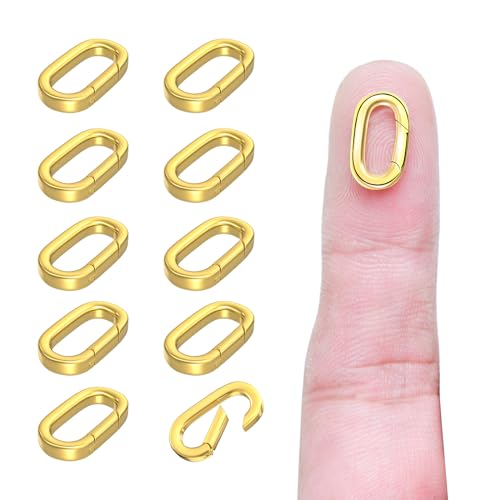 10Pcs Oval Clasp Carabiner Necklace Clasps and Closures, Spring Ring Clasp Pearl Necklace Enhancer Connector for Jewelry Bracelet Making - color: Gold, size: Small (0.55 × 0.32 × 0.08 in)