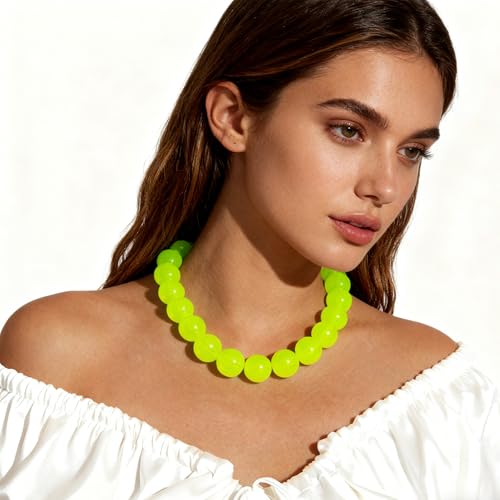 Chunky Acrylic Resin Beaded Necklace for Women Colorful Large Round Choker Adjustable Stack Acrylic Beads Necklace Resin Summer Party Jewelry - style: Green
