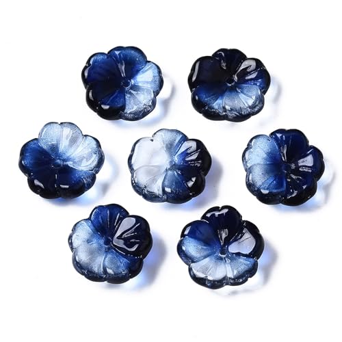 KISSITTY 100pcs Flower Glass Beads Dark Blue Crystal Aesthetic Flowers Drilled Bead Caps Charm Spacers for DIY Necklaces Earrings Bracelets Jewelry Craft Making for Women - color: Dark Blue