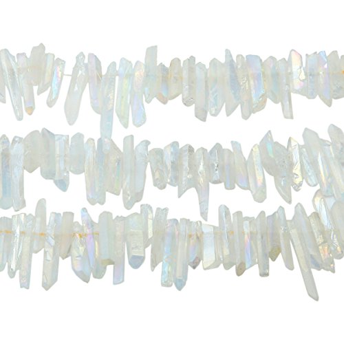 SUNYIK Angel Aura Quartz Titanium Coated Crystal Points Quartz Rough Sticks Spikes Point Beads 15 inch Strand Drilled - color: #1-Angel Aura Quartz(Rough), size: 0.4"-1.3"