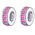 925 Sterling Silver Spacer Charm Bead with Clear CZ for Pandora Charms Bracelets - color: 2PCS Rose Pink