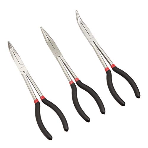 Amazon Basics Extra Long Reach Needle Nose Pliers Tool Set for Narrow Spaces, Versatile, 3-Piece, Black