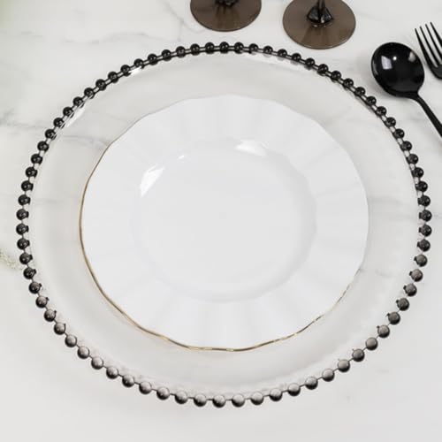 13" Charger Plates - Set of 12 - Clear/Black Round Acrylic Disposable Chargers with Beaded Rim, Ideal for Dinner Party Wedding Bulk Events - color: Clear/Black, size: 13" Charger Plate, 12 Pack