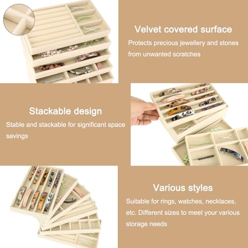 12Pcs Velvet Stackable Jewelry Trays, Jewelry Drawer Organizer, Large Removable Display Jewelry Tray, Necklace Bracelet Storage Box for Earring, Ring, Brooch, Watch (Beige) - color: Beige