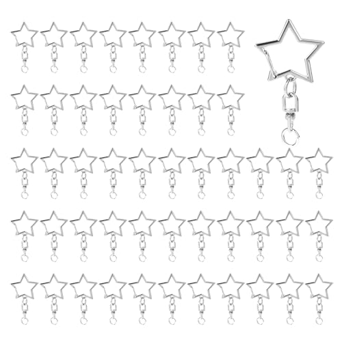 50 Pcs Silver Star Shaped Spring Snap Keychain with Chain Hanging Buckle and Open Jump Ring Star Lobster Claw Clasp Star Keychain Clip for DIY Crafts Jewelry Making Keychains - color: Silver