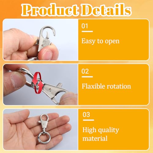 2 Pcs Double Opening Keychain Clip, Heavy Duty Zinc Alloy Swivel Clasp Clip Metal Swivel Snap Hooks Lobster Clasp with Key Ring for DIY Craft Lanyard Purse Making Jewelry Travel Accessories (Silver) - color: Silver