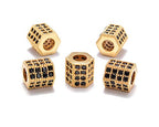 AD Beads Zircon Pave Rhinestones Big Hole Hexagon Spacer Beads 7x8mm 5Pcs Black on Gold - color: 5 Pcs Black on Gold Hexagon (7x8mm)