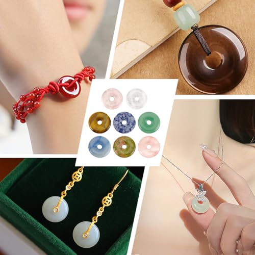 BENECREAT 8Pcs Donut Natural Stone Pendants Gemstone Donut Charms Flat Round Stone Beads Pendants (Hole: 6mm/0.2inches) for Jewelry Making DIY Necklace Accessory Gift Party