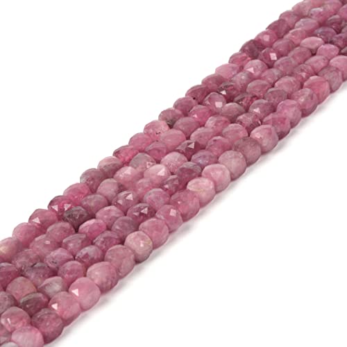 Natural Pink Tourmaline Gemstone 4mm Faceted Cube Square Loose Beads 16 Inch for DIY Jewelry Making Beads - color: Pink Tourmaline