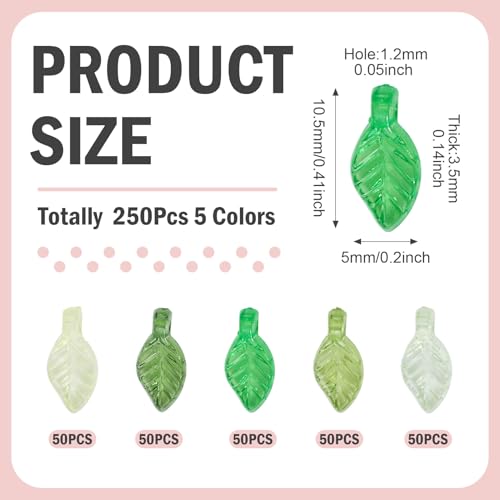 Beadthoven 250Pcs Green Acrylic Leaf Beads 5 Colors Transparent Mini Small Leaves Bead Caps Plastic Plant Leaf Charm Tiny Spacers Bulk for DIY Earrings Bracelet Keychain Necklace Spring Jewelry Making - color: Mini Leaf