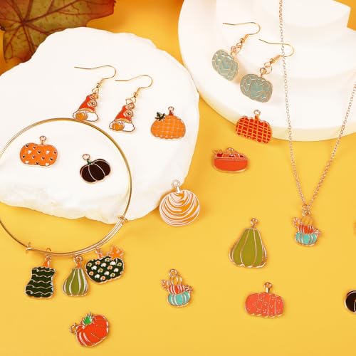 MARFOREVER 120 PCS Pumpkin Charms for Jewelry Making, Fall Charm Assorted Thanksgiving Autumn Enamel Pumpkin Alloy Charms Pendants for DIY Jewelry Crafts Thanksgiving Day Gift - style: Pumpkin