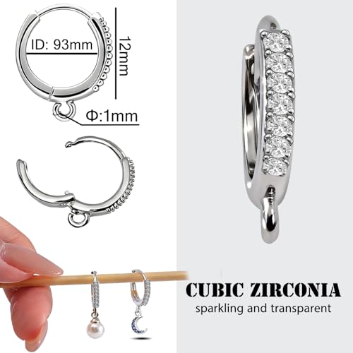 stino 16Pcs Cubic Zirconia Huggie Earring Hooks for Jewelry Making, Brass Earring Hoops Clasps, Leverback Findings & Supplies (White Gold Plated) - color: White Gold Plated