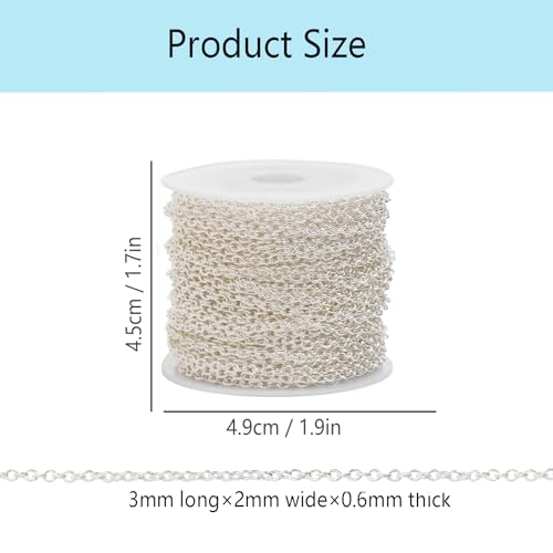 60 Feet Metal Iron Jewelry Chains 2 mm Bulk Gold and Silver Necklace Link Chains for Jewelry Making (Silver) - color: Silver