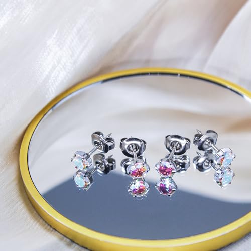 Nunpag 12 Pcs Ear Piercing Kit Disposable Ear Piercing Gun Kit with 4 Pcs 6 Prong Setting Cubic Zirconia Earrings Stud 316L Stainless Steel Easy to Use at Home Self Ear Piercer Gun Kit Tool, Silver - color: Silver-Rainbow