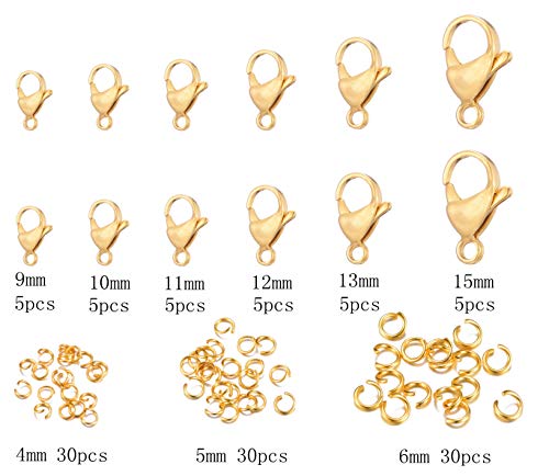 120pcs Gold Color 304 Stainless Steel Lobster Clasps Claw Clasps and Open Jump Rings for Bracelet Necklace Jewelry Making Findings - color: 0158