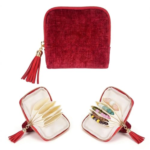 Travel Jewelry Case Small with Tassel Zipper, Soft Velvet Travel Jewelry Organizer Pouch for Necklaces, Rings and Earrings, Portable Multi Layer Jewelry Bags, Anti Tangle Storage - color: Claret