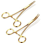 BBTO Hemostat Curved and Straight Hemostat Forceps Piercing Pliers Forceps, Stainless Steel Straight and Curved Pliers, Fishing Tweezer(Gold,2 Pcs) - color: Gold