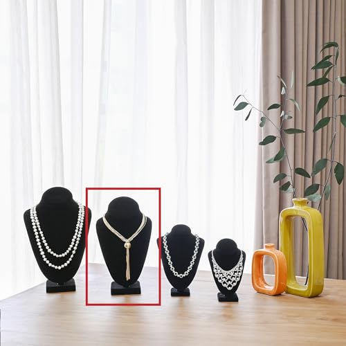 MOOCA 2 Pcs Deluxe Medium Necklace Chain Jewelry Bust Display Holder Stand, Necklaces Display Mannequin, Bust Stand, 6 3/8 W x 4 1/4 D x 10 H in, Black Velvet - color: 2) Black Velvet, 2 pieces