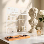 Jewelry Holder Organizer Stand, 4 Tier Earring Organizer with 84 Holes Ear Stud, Jewelry Display with Earring Necklace Bracelet Holder, Jewelry Organizer Holder with Wood Basic stand (White+Brown) - color: White+Brown