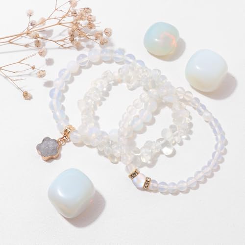 Vinswet Healing Crystal Beaded Bracelets for Women,Natural Amethyst Gemstones Bracelet,Anxiety Stress Relief Heart Charm Bracelet Handmade purple Jewelry Gifts for Women - color: Opal&labradorite