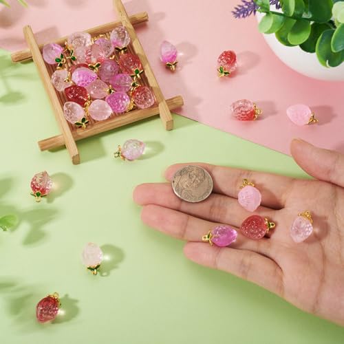 Craftdady Fruit Dangle Charms Pendants Cute Resin Food Pendants Apple Orange Pineapple Strawberry Pendants Lovely Vegetable Mushroom Charms for DIY Craft Earring Bracelet Necklace Jewelry Making - color: 3 Colors Strawberry