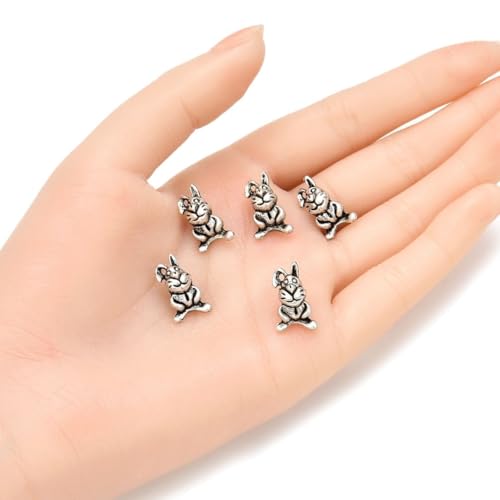 40pcs Cute Bunny Rabbit Large Hole Animal Loose Beads (4.5mm Hole) Antique Silver Metal Spacer for DIY Craft Jewelry Making MEC-A5 - size: Bunny/Rabbit