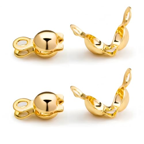 100 Pcs 18K Gold Crimp Beads for Jewelry Making - 4mm Crimp Bead Covers, Knot Covers for Jewelry Making, Knot Covers Clamshell Fold-Over Bead Covers for DIY Bracelets Necklaces - color: Gold