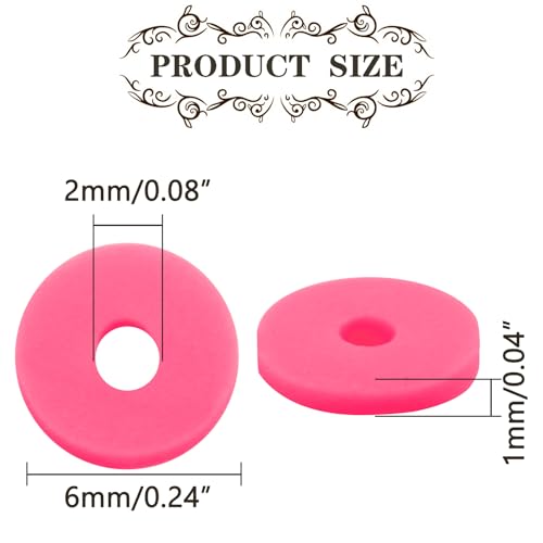 Hot Pink Polymer Clay Beads, 6mm Heishi Bead for Jewelry Bracelets Necklace Making 1000PCS - color: Hot pink